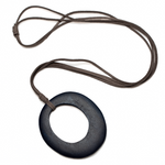 Load image into Gallery viewer, Grey circular pendant on a brown cord against a white background
