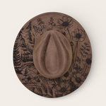 Load image into Gallery viewer, Brown suede hat with floral pattern on a beige background
