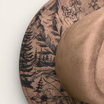 Load image into Gallery viewer, brown suede hat with nature-themed design
