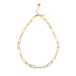 Load image into Gallery viewer, Paper Clip Chain with Zirconia &amp; Pearl
