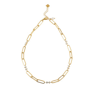 Paper Clip Chain with Zirconia & Pearl