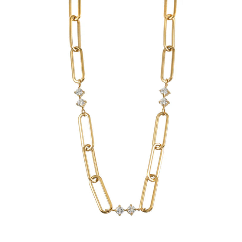 Paper Clip Chain with Zirconia & Pearl