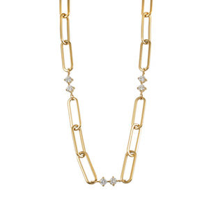 Paper Clip Chain with Zirconia & Pearl