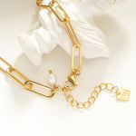 Load image into Gallery viewer, Paper Clip Chain with Zirconia &amp; Pearl
