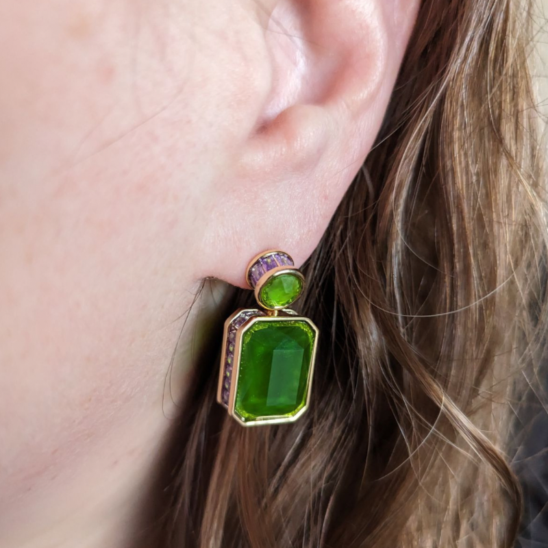 Green Emerald Cut Drop Earrings