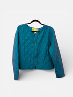 Load image into Gallery viewer, Teal quilted jacket on a hanger against a white background
