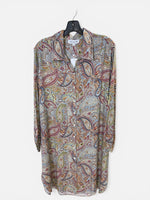 Load image into Gallery viewer, Long-sleeve shirt with paisley pattern on a hanger against a white background
