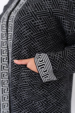 Load image into Gallery viewer, Woman wearing a black and white patterned cardigan 100% Cotton

