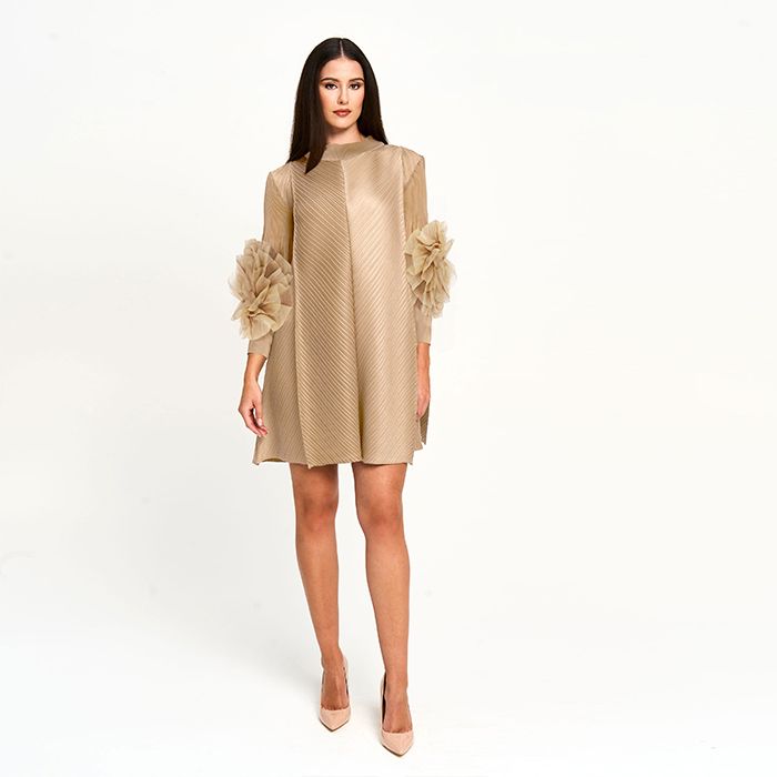 Ruffle Sleeve Plisse Dress