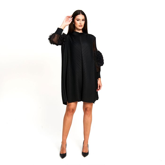 Ruffle Sleeve Plisse Dress