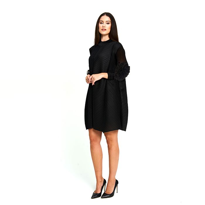Ruffle Sleeve Plisse Dress