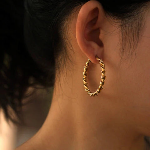SUKI: Twisted Rope Hoop Gold Earrings