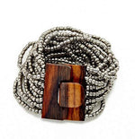 Load image into Gallery viewer, Belt with Gunmetal Grey beads and a wooden buckle on a white background
