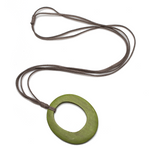 Load image into Gallery viewer, Green circular pendant on a brown cord against a white background

