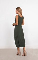 Load image into Gallery viewer, Pleat Hem Tank Dress Melange Olive by Sympli
