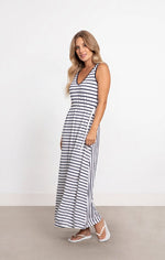 Load image into Gallery viewer, Navy Stripe Reversible tie Dress by Sympli

