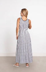 Load image into Gallery viewer, Navy Stripe Reversible tie Dress by Sympli
