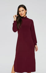 Load image into Gallery viewer, Turtle Neck Gathered Sleeve Dress Colour Pomegranate
