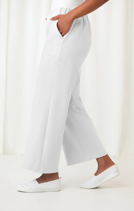 French Terry Wide Leg Pant in White by Sympli